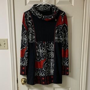 🌷3 for$25🌷Funsport, US S, Black Red & Grey Long Sleeve Cowl Neck Knit Mini Dress